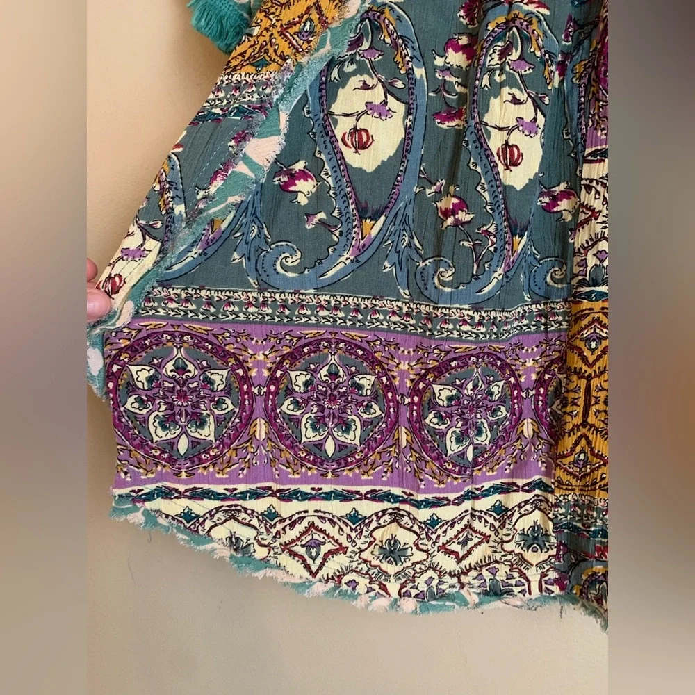 Umgee blouse, short sleeve shirt mixed prints media coastal boho festival - Picture 6 of 9